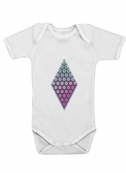 Body Bébé manche courte Abstract bright floral geometric pattern teal pink white