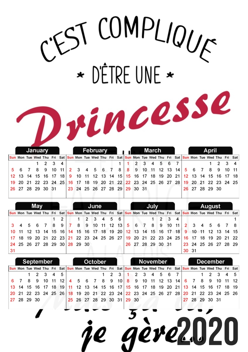 Calendrier C'est compliqué d'être une princesse et une factrice