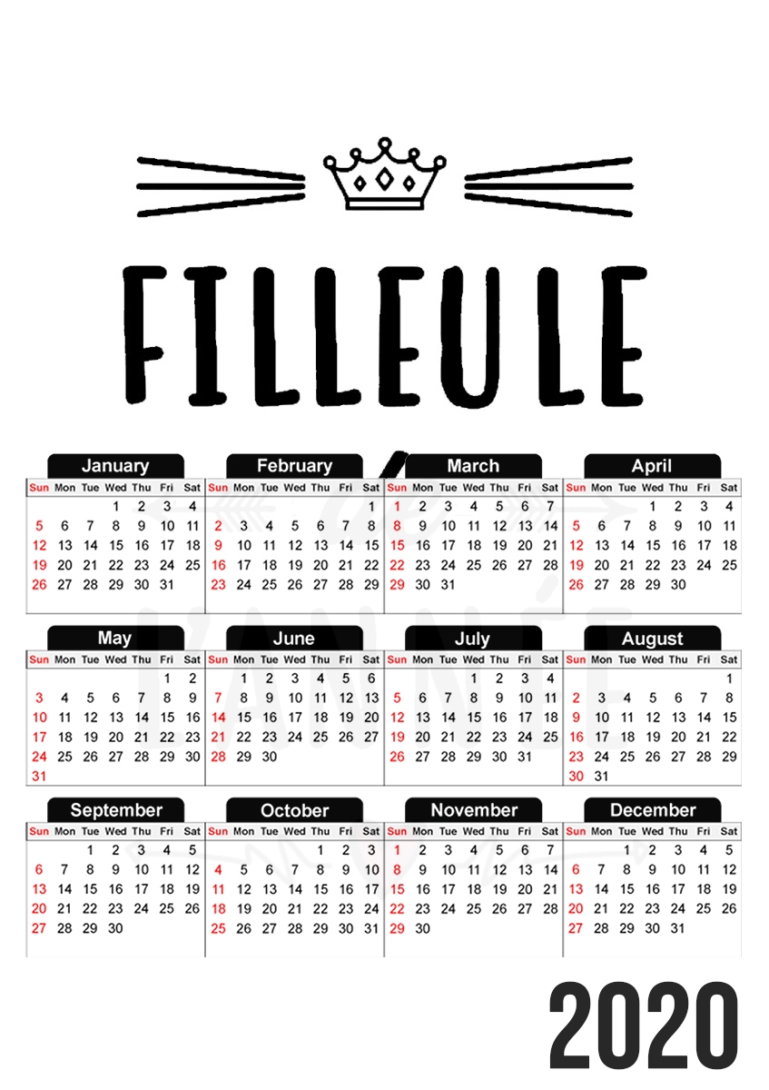 Calendrier Filleule de lannee