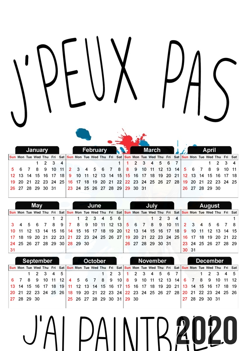 Calendrier Je peux pas j'ai Paintball