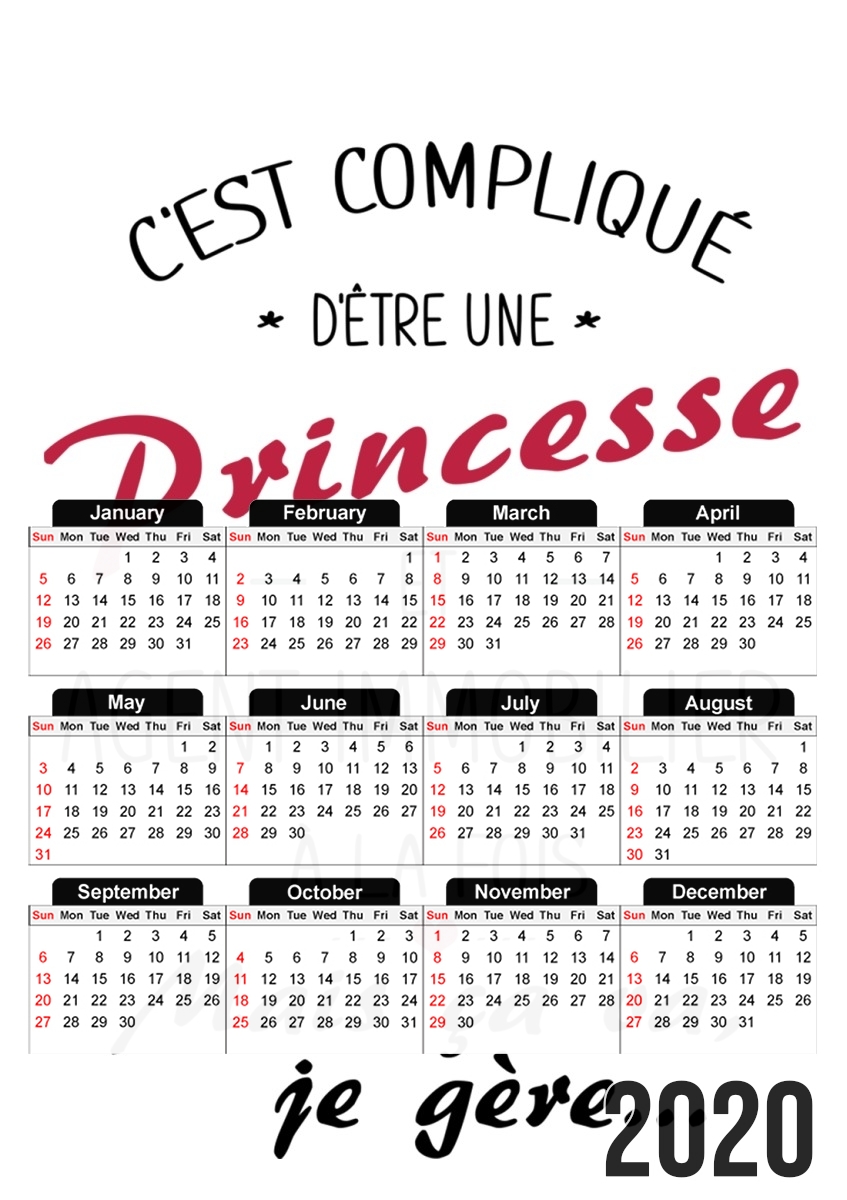 Calendrier Princesse et agent immobilier