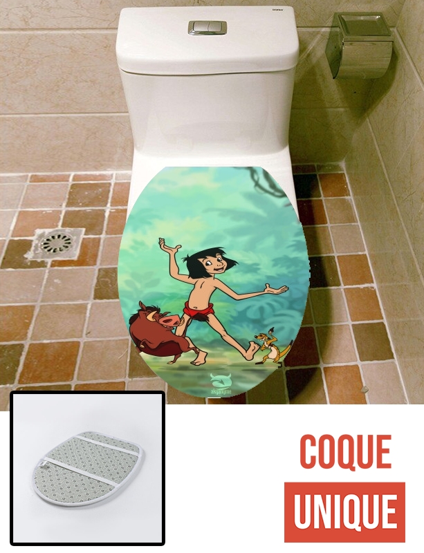 Housse de toilette D coration abattant wc Disney Hangover Mowgli Timon and Pumbaa white Sacs Accessoires