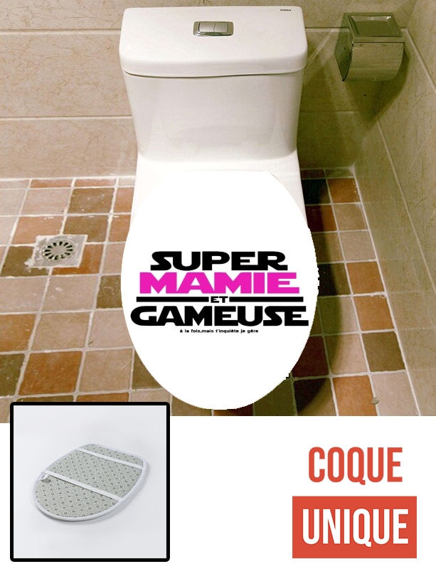 Housse de toilette - Décoration abattant wc Super mamie et gameuse - Cadeau grand mère