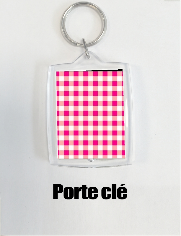 Porte clé photo Carre Vichy Rose / Blanc