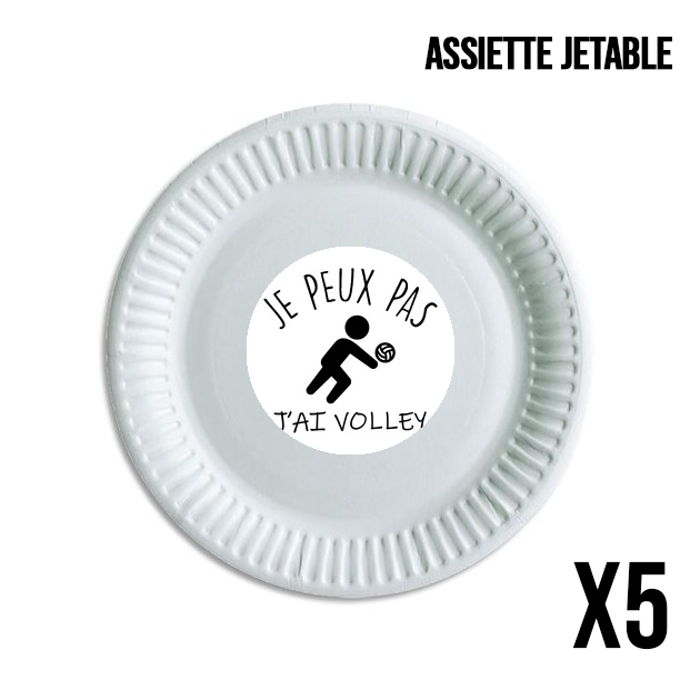 Pack de 5 assiettes jetable Je peux pas j'ai volleyball