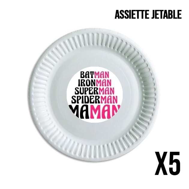 Pack de 5 assiettes jetable Maman Super heros