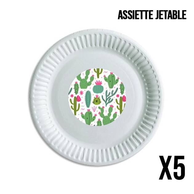 Pack de 5 assiettes jetable Minimalist pattern with cactus plants