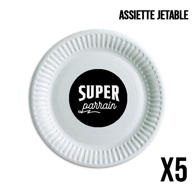 Pack de 5 assiettes jetable Super parrain humour famille cadeau