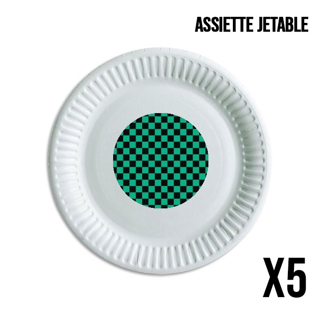 Pack de 5 assiettes jetable Tanjiro Pattern Green Square