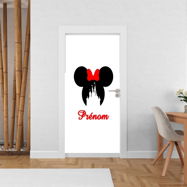 Poster de porte Silhouette Minnie Château avec prénom personnalisable