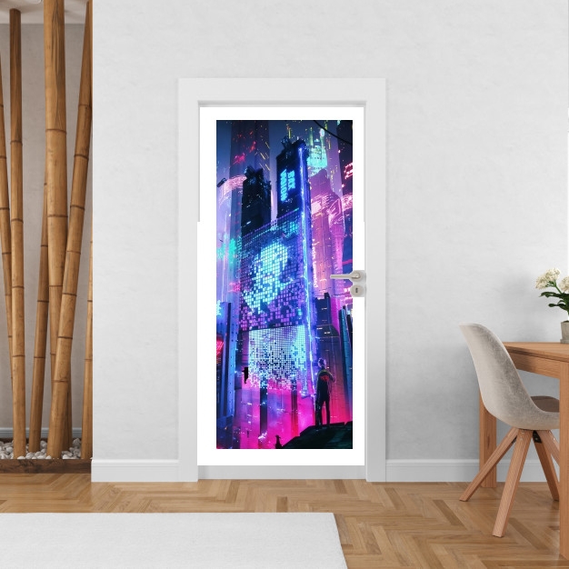 Poster de porte Cyberpunk city night art