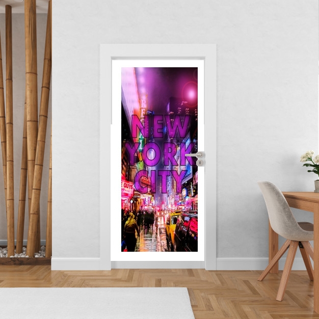 Poster de porte New York City Broadway - Couleur rose 