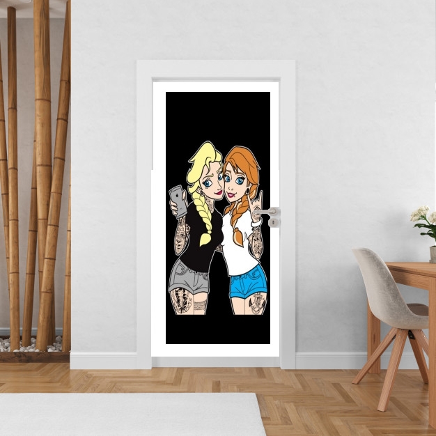 Poster de porte Sisters Selfie Tatoo Punk Elsa Anna