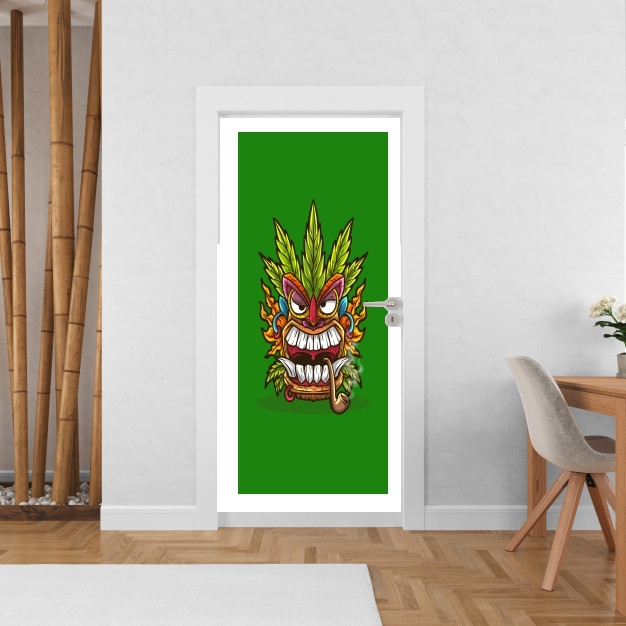 Poster de porte Tiki mask cannabis weed smoking