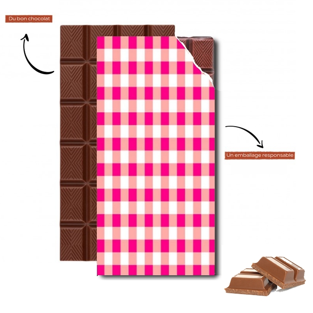 Tablette de chocolat personnalisé Carre Vichy Rose / Blanc