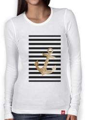 T-Shirt femme manche longue gold glitter anchor in black