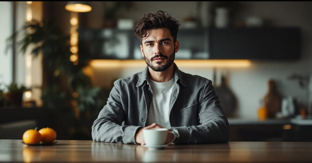 Coupe homme mode : homme élégant avec une coiffure tendance dans un cadre moderne et épuré