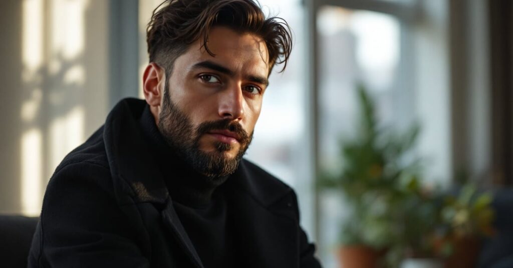 Mode homme 2025 : tenue élégante et moderne portée par un homme en plein air, style tendance