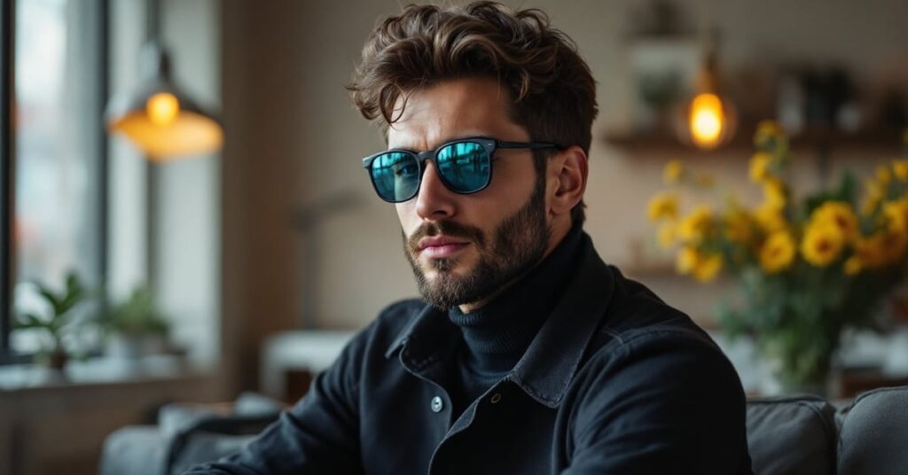 Mode lunette homme : portrait élégant d'un homme portant des lunettes tendance en style éditorial naturel