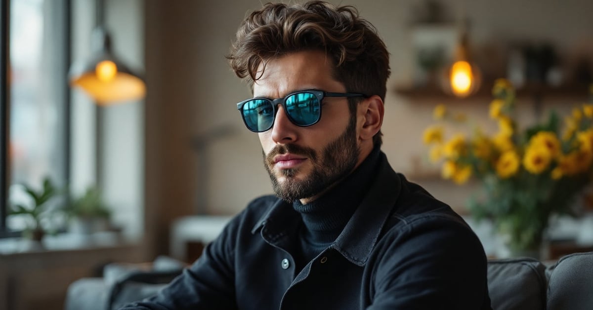 Mode lunette homme : portrait élégant d'un homme portant des lunettes tendance en style éditorial naturel