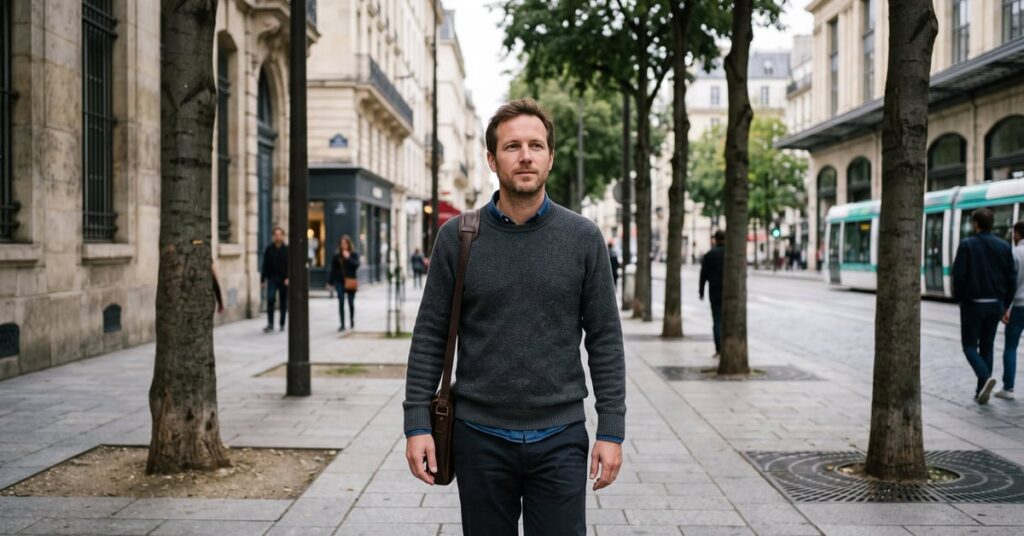 Bobbies homme au Marais Paris – chaussures élégantes en cuir dans un cadre urbain parisien