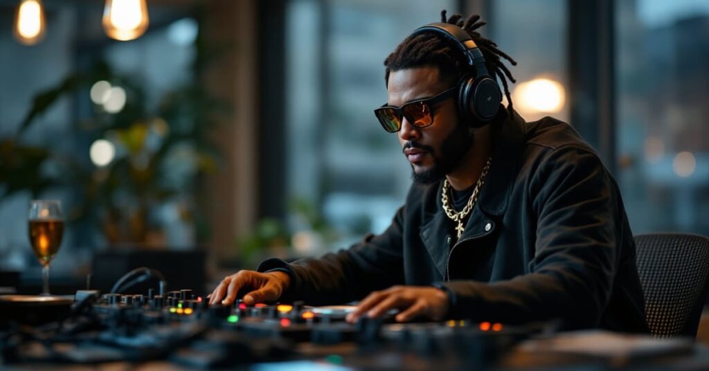 DJ Snake sans lunettes, visage révélé dans un cadre moderne et épuré