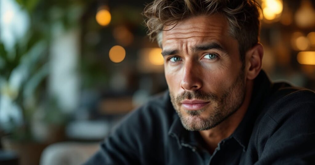 L'homme le plus beau du monde : visage masculin élégant et charismatique en cadrage éditorial